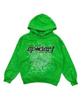 SP5DER BRIGHT GREEN RHINESTONE PUNK V2 HOODIE